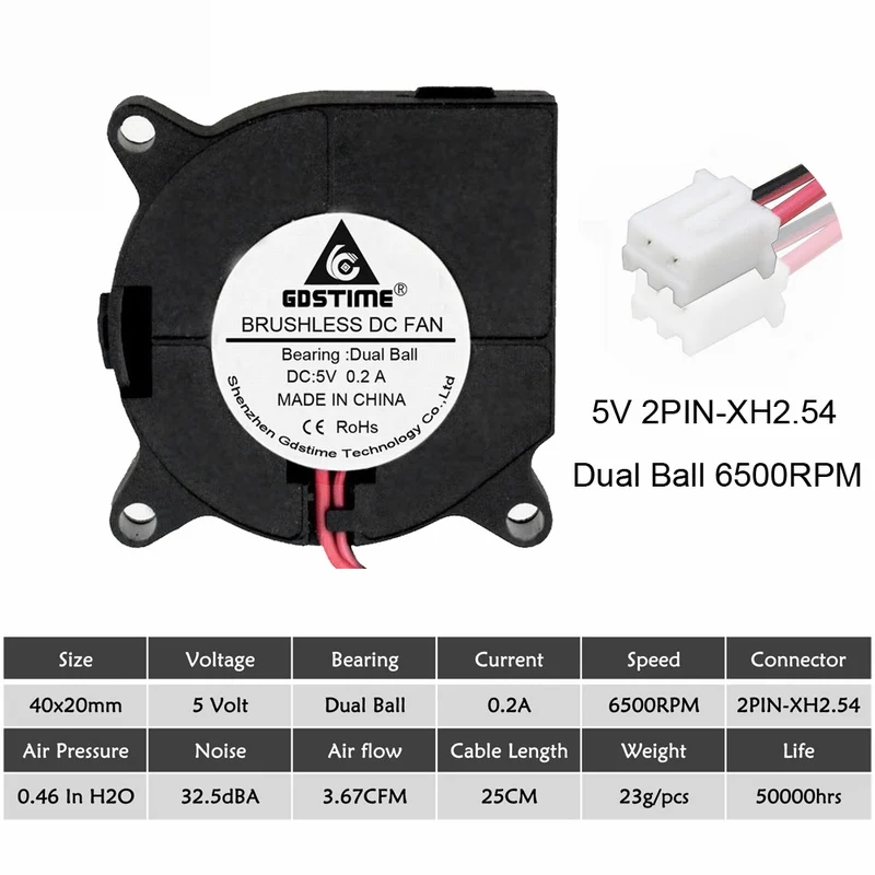 5V Ball 6500RPM 2 шт Gdstime 3d принтер вентилятор 40 мм 4020 турбо вентилятор 24 в 12 В 5 в шарикоподшипник Вентилятор охлаждения 40 мм x 40 мм x 20 мм для 3d принтера запчасти - Цвет лезвия: 5V Ball 6500RPM