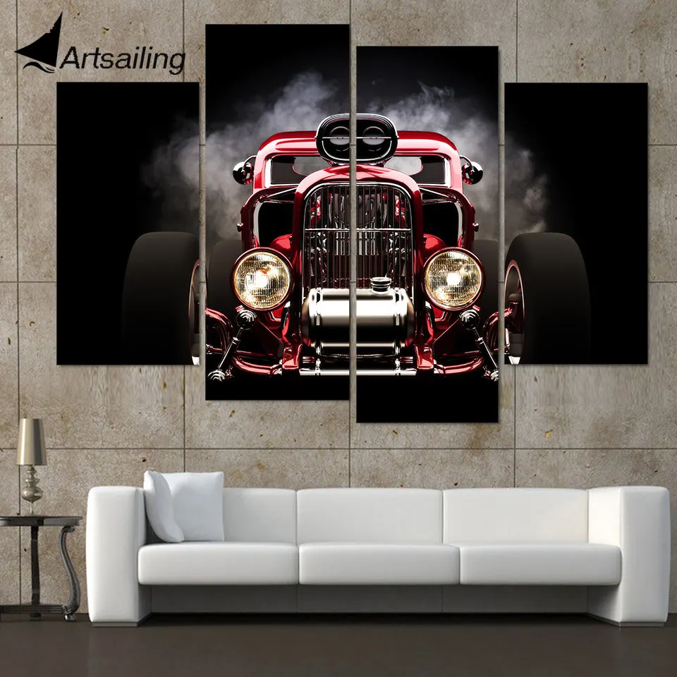 HD с принтами красный колеса Hot Rod картина стены Книги по искусству декор комнаты печати плакат холст Книги по искусству для Гостиная украшения XA377D
