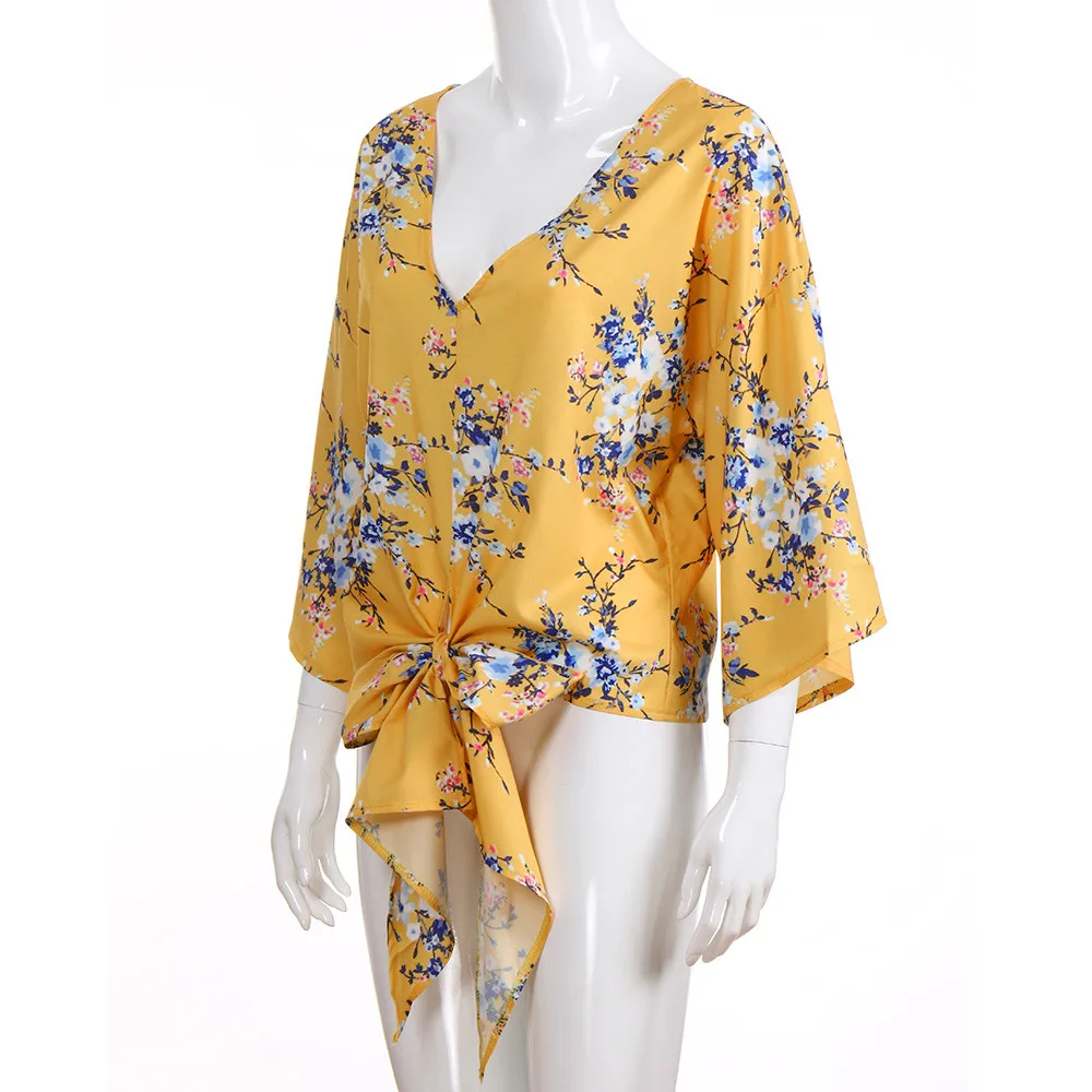 Для женщин галстук в полоску с v образным вырезом Повседневный Топ короткий рукав