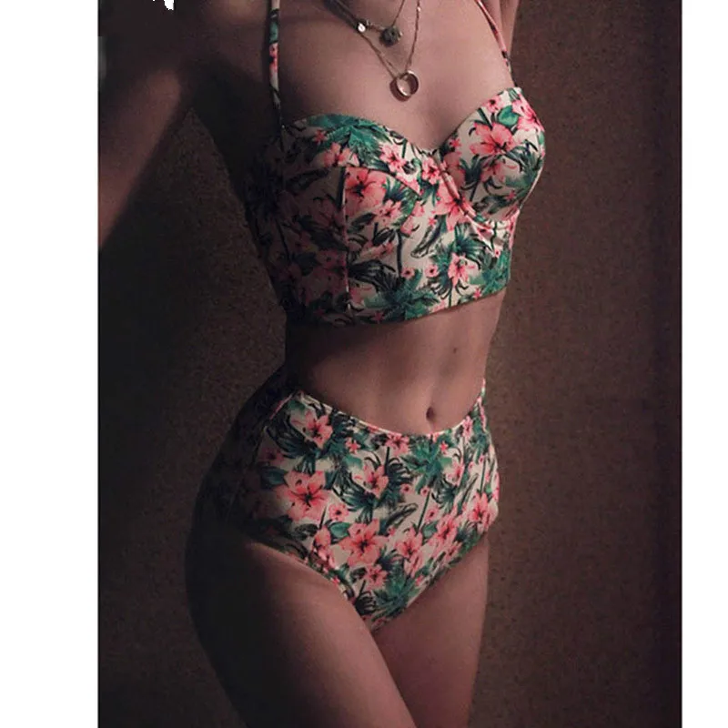 2018 бикини с высокой талией женский купальник плюс размер сексуальный ретро
