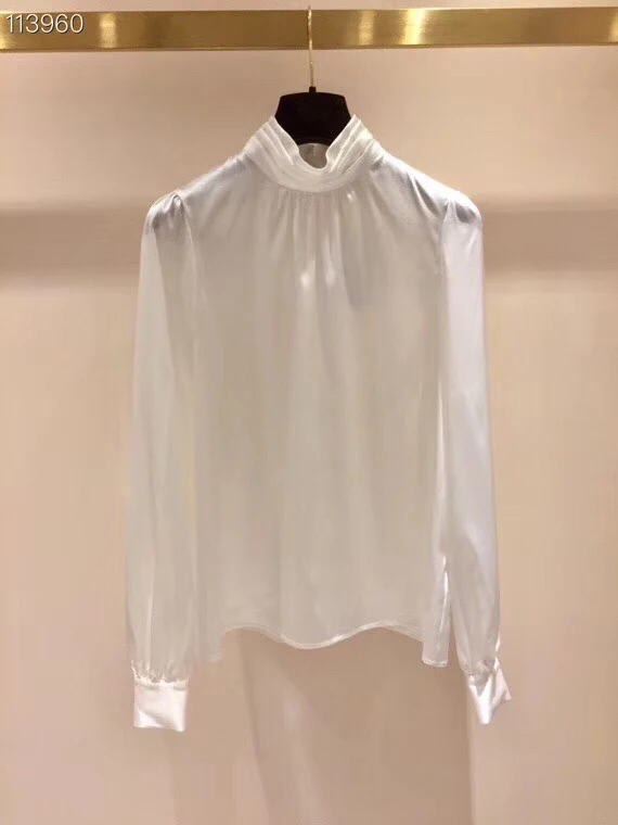 Женская прозрачная белая рубашка с рукавом-фонариком 2018 |