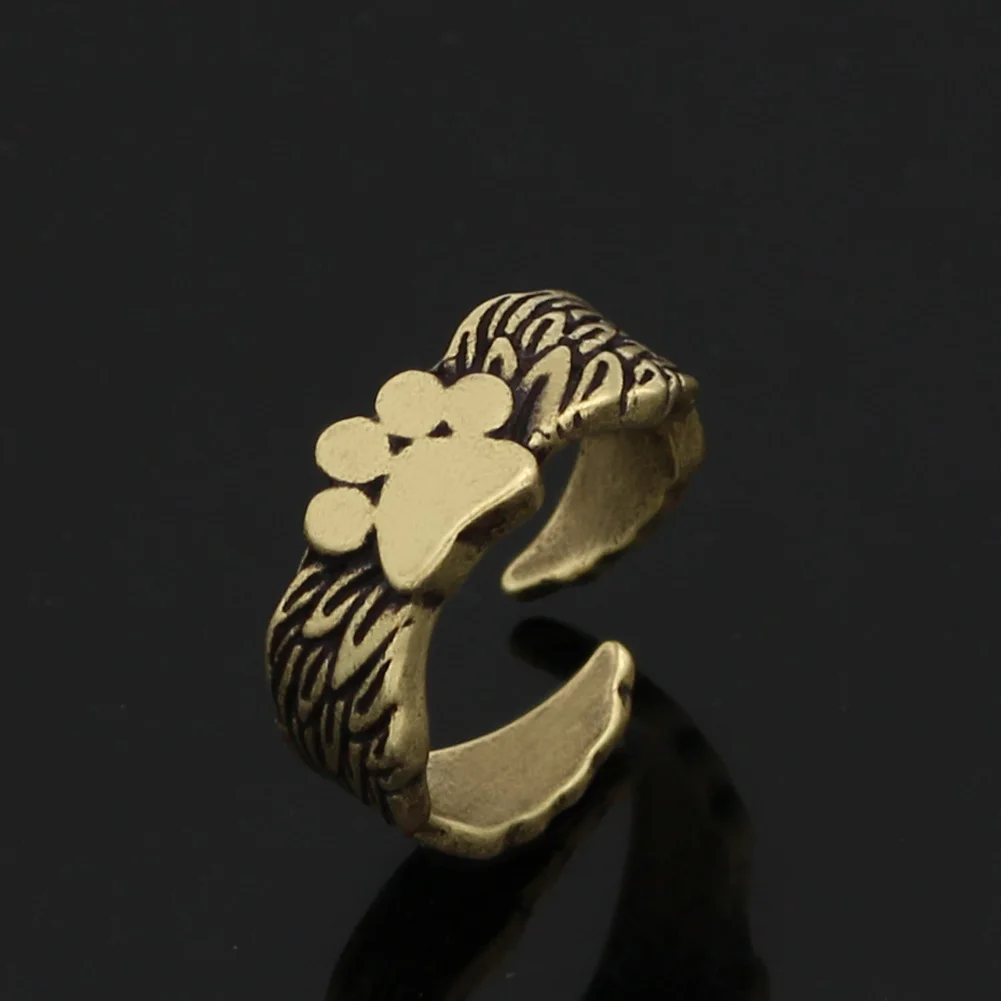 Женское простое милое крошечное кольцо в виде собачьей лапы с сердечком для