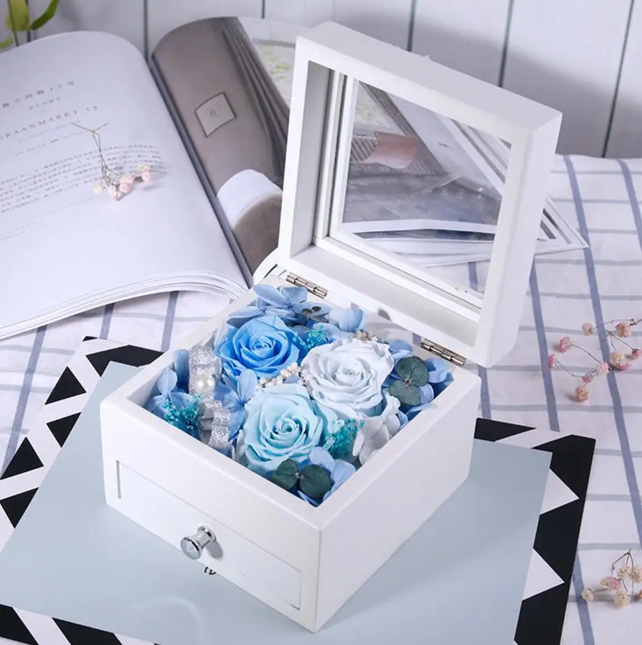 1 коробка Роза сохраненные свежие цветы с деревянным футляром для ювелирных