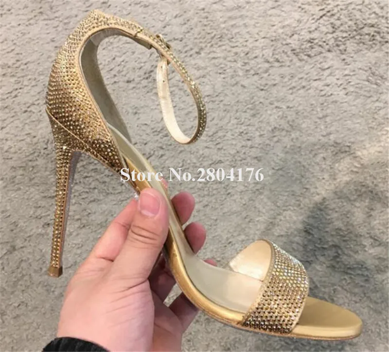 Женские блестящие стразы босоножки на шпильке с одним ремешком и щиколотке