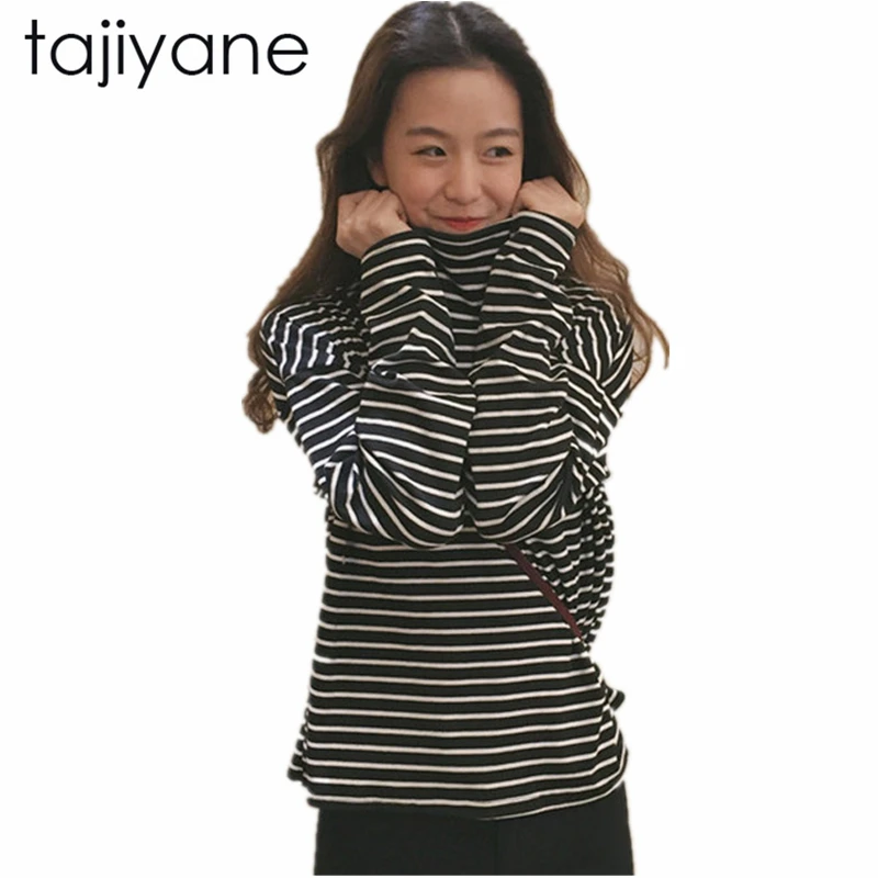 Женская футболка в полоску TAJIYANE свободная Базовая Повседневная с длинным