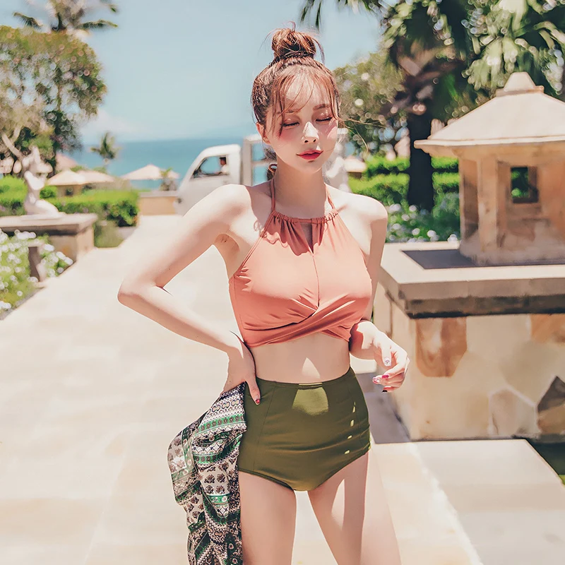 Женский раздельный купальник с высокой талией соблазнительный облегающий