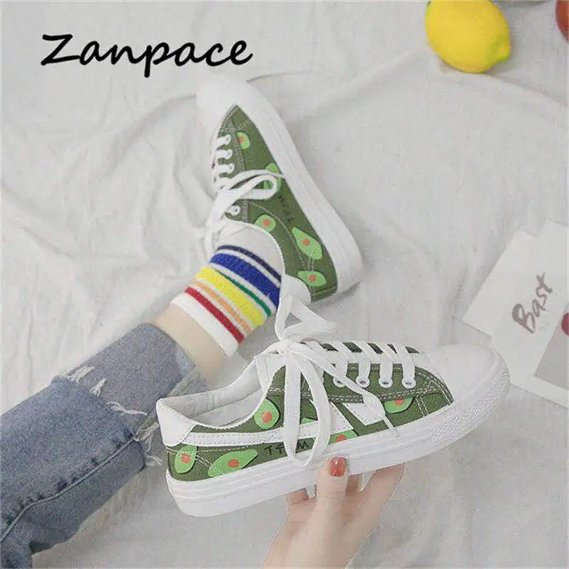 Новинка 2019 парусиновая обувь повседневная женская белого цвета с фруктами на