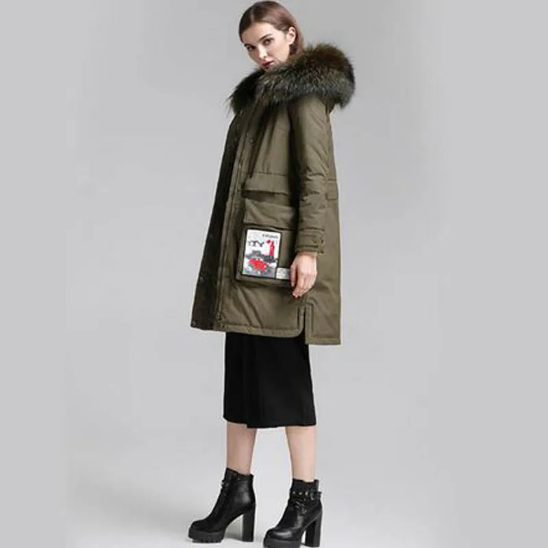 Большая зимняя куртка из натурального меха енота 2018 Женское пальто утолщенная