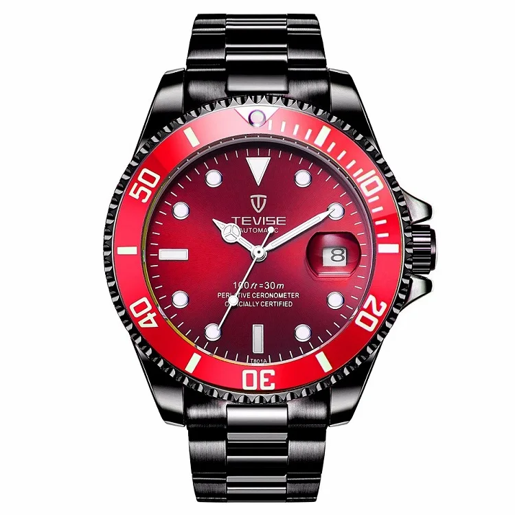 Black Red TEVISE красные часы мужские креативные светящиеся часы Дата водонепроницаемые часы мужские синие автоматические часы фиолетовые механические наручные часы - Цвет: Black Red