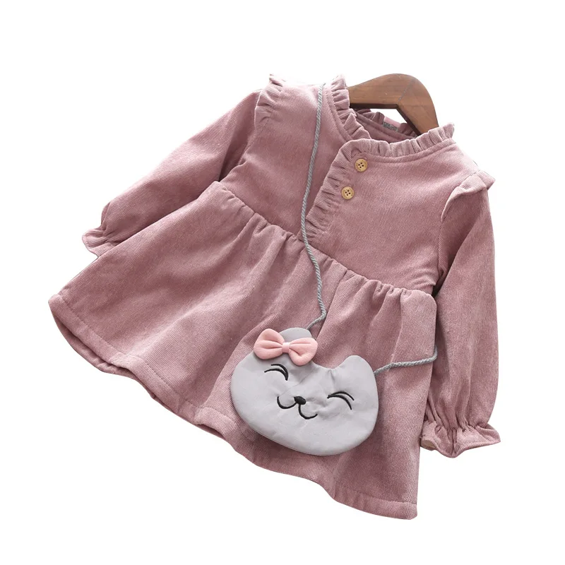 Ограниченное предложение, новое однотонное детское платье vestido infantil платье с длинными рукавами для девочек в Корейском стиле осенне-зимние Бархатные платья для малышей