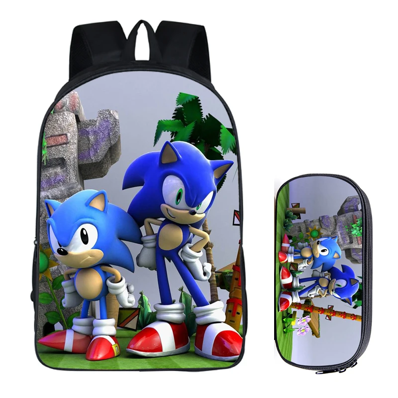 2Pcs Sonic 005 16 дюймов сумка-рюкзак для девочек-подростков; для мальчиков и девочек Книга сумка Детская сумка школьные рюкзаки карандаш комплекты с сумкой - Цвет: 2Pcs Sonic 005