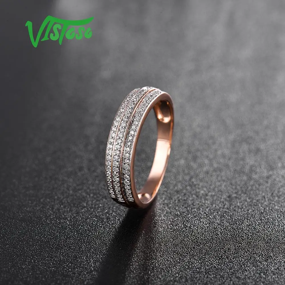 VISTOSO золотые кольца для женщин Подлинная 14 K 585 розовое золото кольцо сверкающие бриллианты обещание на помолвку Кольца Юбилей ювелирные изделия