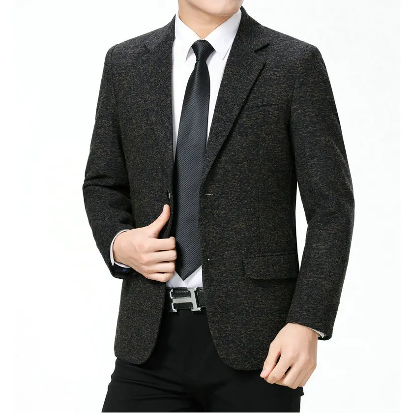 WAEOLSA Elegant Men Blazers Slim Fit Suit Coats Plain Color Costume Black Gray Soild Blazer Hombre Blends Suit Jackets Male