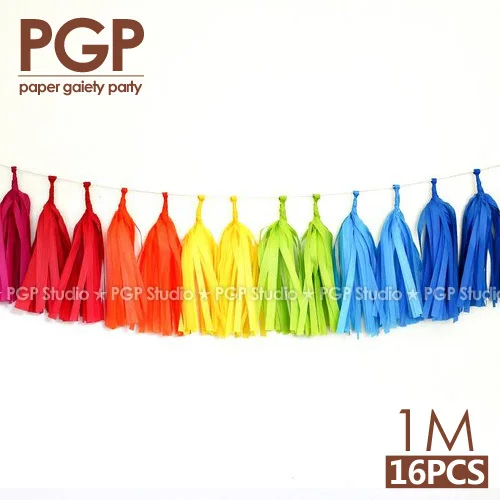 [PGP] Радужная папиросная бумага гирлянда с кисточками единорог пасхальный