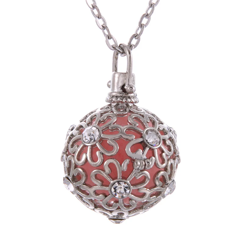 

pattern Round Perfume Aromatherapy Pendant Essential Oil Diffuser Cage Necklace Pendant for Women Gift Jewelry