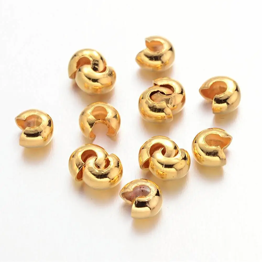 100pcs 4mm Iron Crimp Beads Covers Golden Silver Color Cadmium Free &amp Nickel Lead Hole: 1.5~1.8mm | Украшения и аксессуары