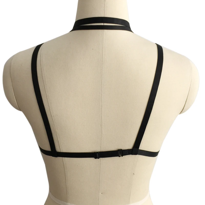 Черный бюстгальтер с пентаграммой на бретельках бондаж портупея для тела топ