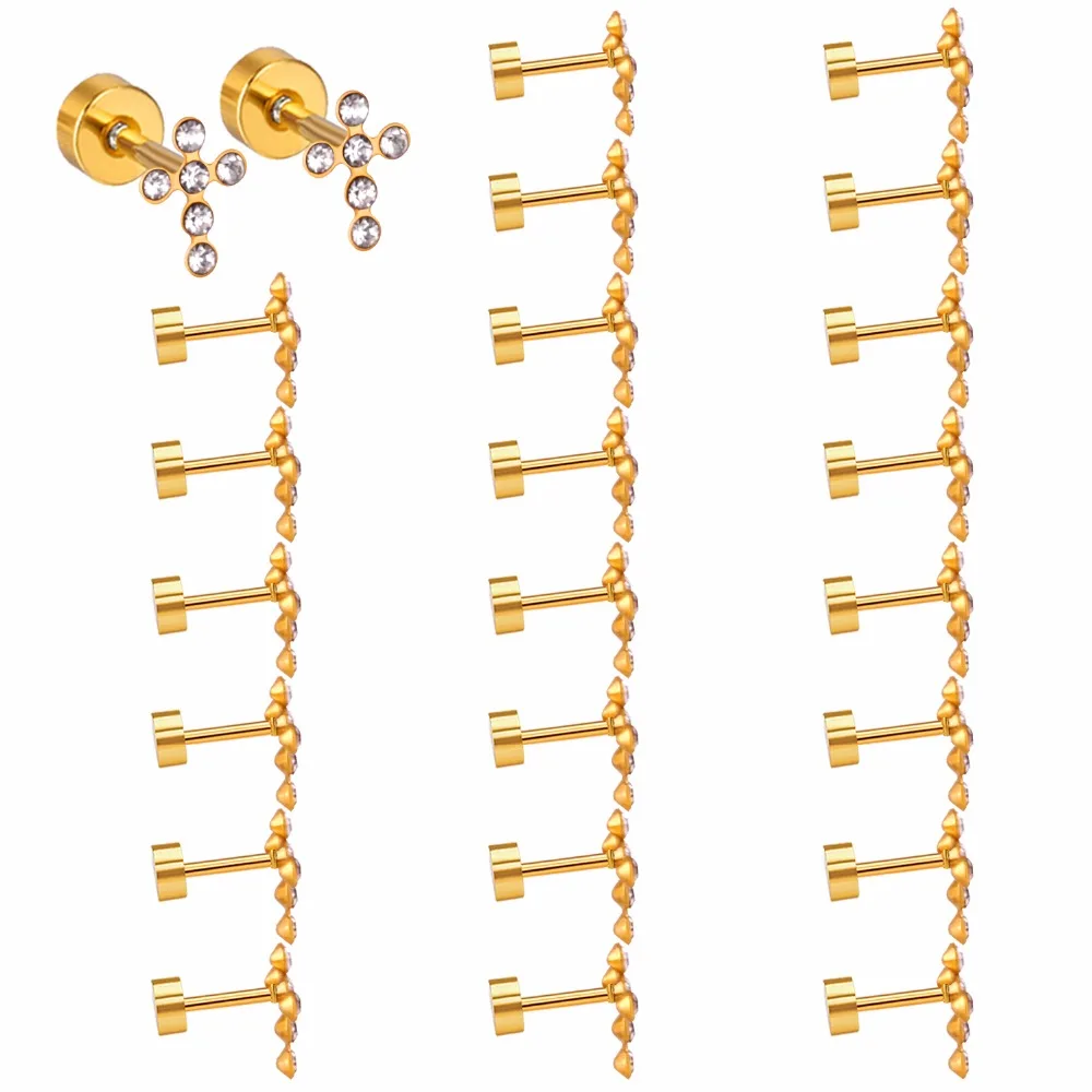 

LUXUKISSKIDS 12Pairs/lot Wholesale Stainless Steel Cross Stud Earrings Fashion Screw Earrings Wholesale Earrings