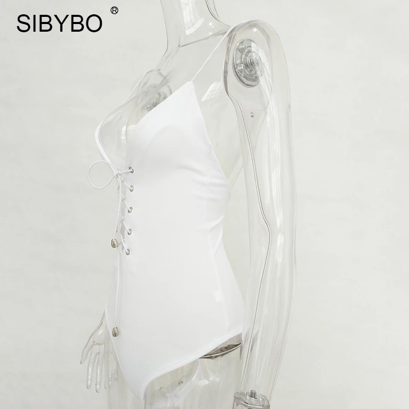 Sibybo, сексуальный женский комбинезон на шнуровке, лето, открытая спина, глубокий v-образный вырез, тонкий комбинезон, Облегающий комбинезон, женские комбинезоны, топы