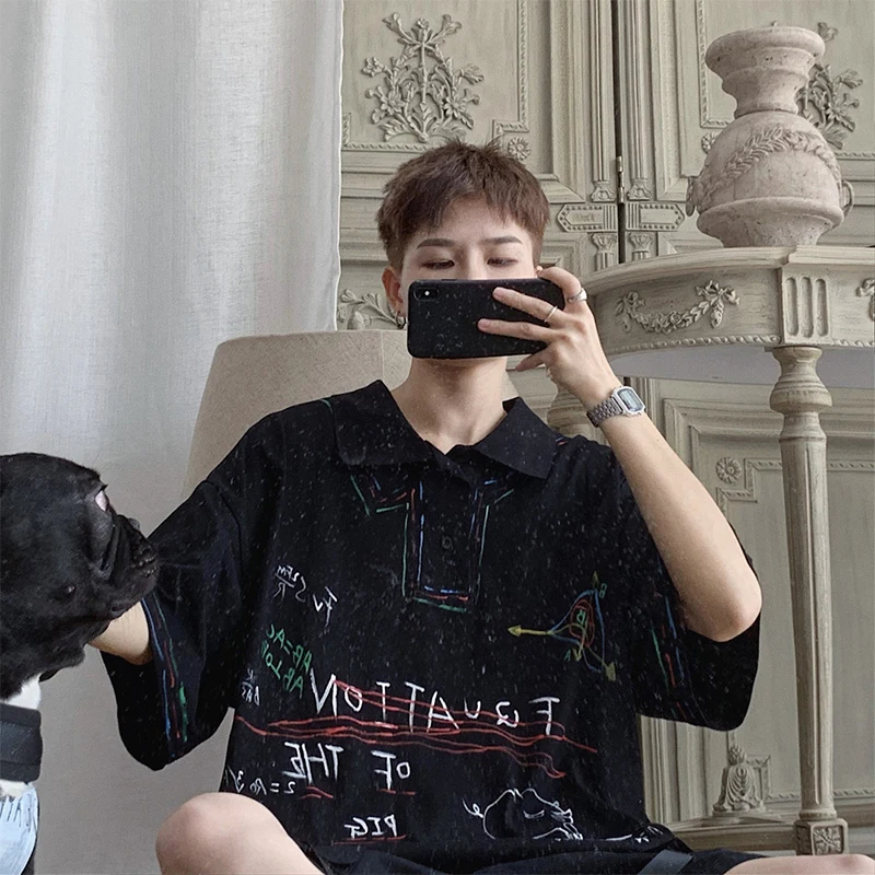 Мужская рубашка-поло с коротким рукавом Повседневная Свободная в Корейском