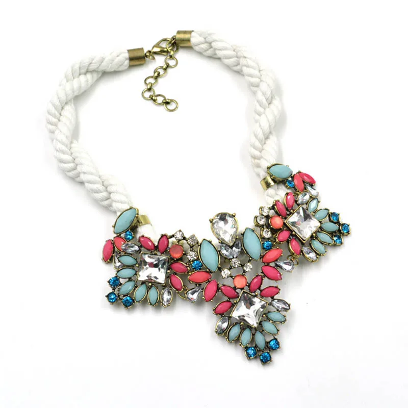 Новый бренд макси из смолы цветок Кристалл ожерелья и кулоны костюм Веревка Цепь