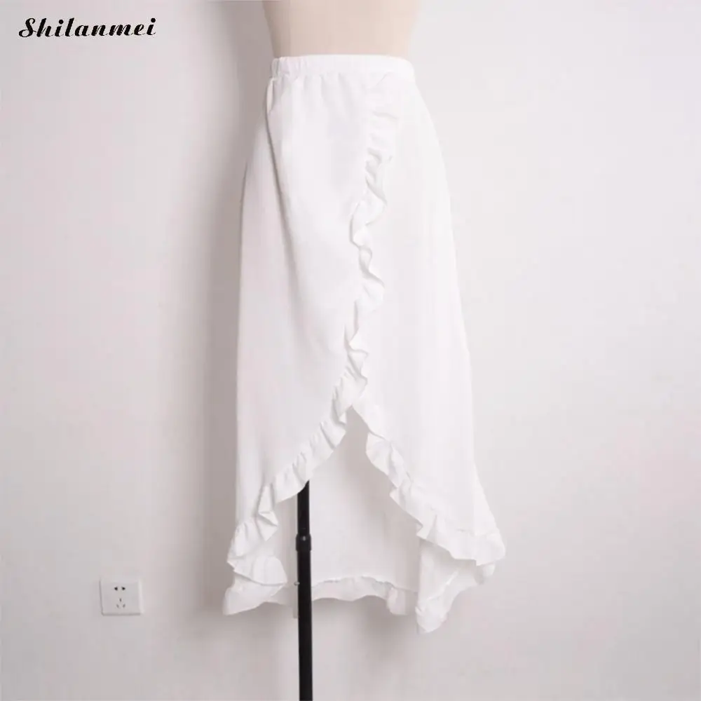 Summer Women Skirts Drawstring Waist Flouncing Maxi Skirt Solid Split Irregular Hem Holiday Beach Elegant Fladas | Женская одежда