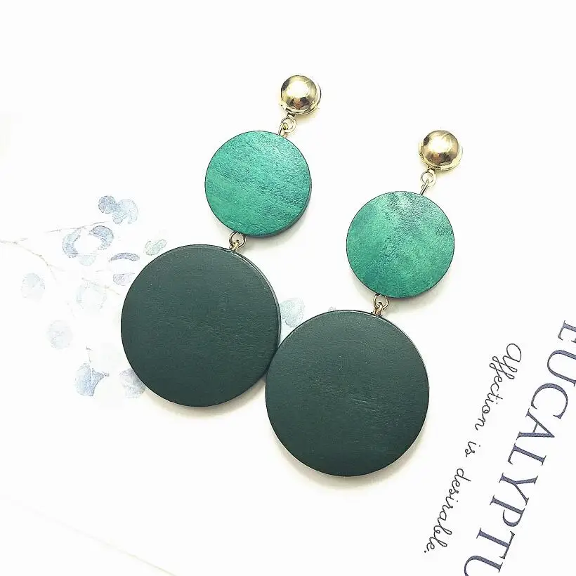 green Новые роскошные большие круглые серьги модные корейские Висячие серьги для женщин длинные золотые массивные серьги - Окраска металла: green