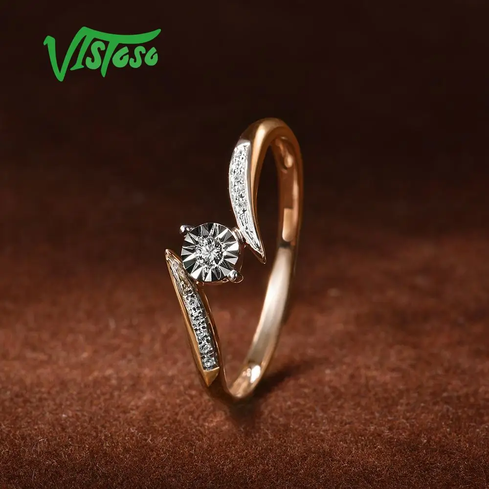 VISTOSO Pure 14K 585 двухцветное Золотое Сверкающее иллюзионное кольцо с бриллиантами для женщин, юбилейное модное ювелирное изделие