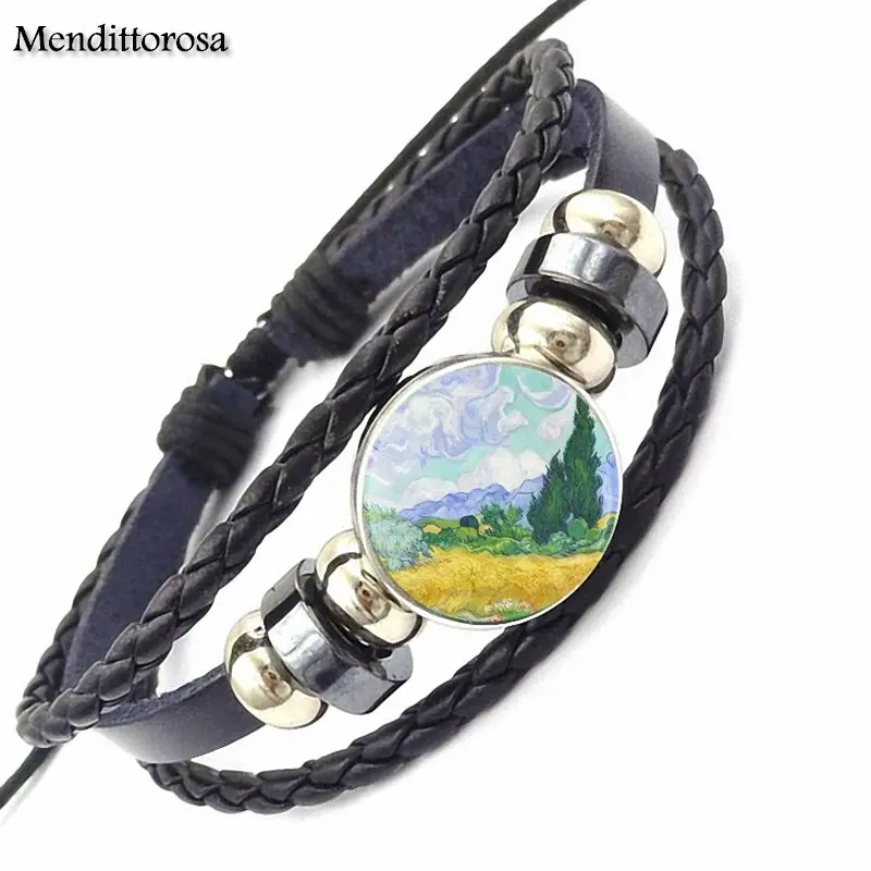 Ван Гог Ирисы в стиле Харадзюку ювелирное изделие с кабошоны разрисованные