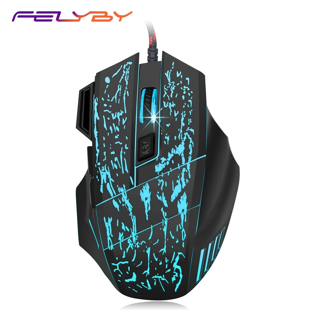 FELYBY A874 3200 точек/дюйм 7 кнопок светодиодная Проводная игровая мышь USB совместима с