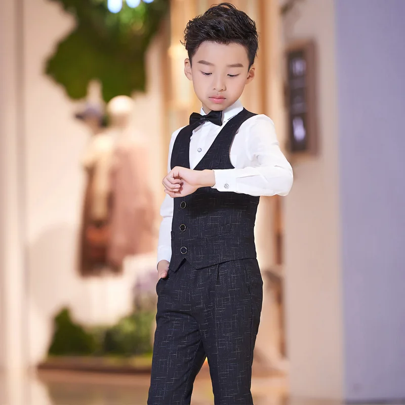 Kids Formal Dress Vest Clothing Sets Flower Boy Piano Performace Party Costume Children Shirts Trousers Bowtie 4PCS Outfits | Детская