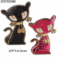 zotoone cute sequin patches for clothing big cartoon black red cat iron on patch diy stripes clothes stickers custom badges e