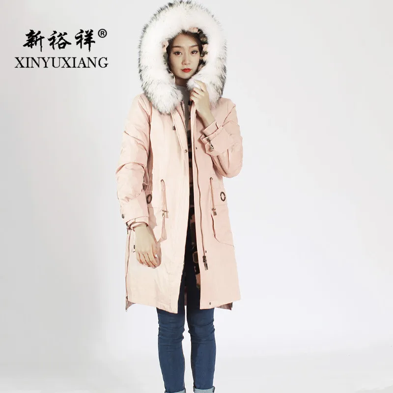 XINYUXIANG 2018 женские розовые парки длинные камуфляжные куртки из натурального