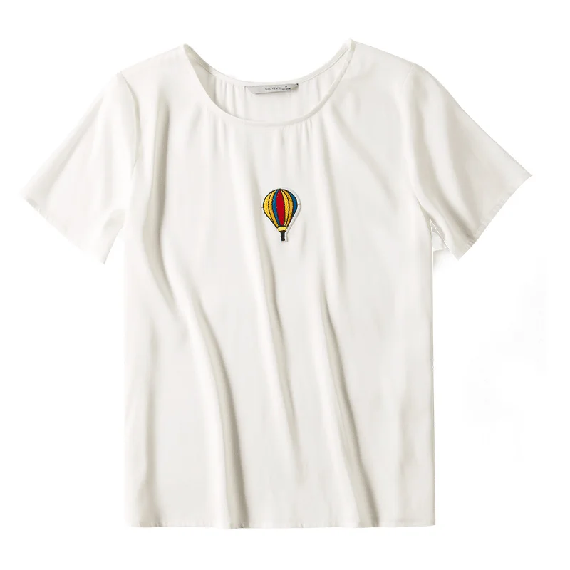 Women White T SHIRT Short sleeve Real Silk casual short Top Blusas femininas 2018 Spring Summer | Женская одежда