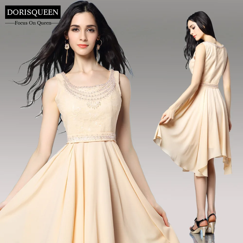 Dorisqueen New Design Sweet A-Line Short Boat Neck Beaded Lace Champagne Prom Dresses 2014 Cocktail Dress FastShipping6083 | Свадьбы и