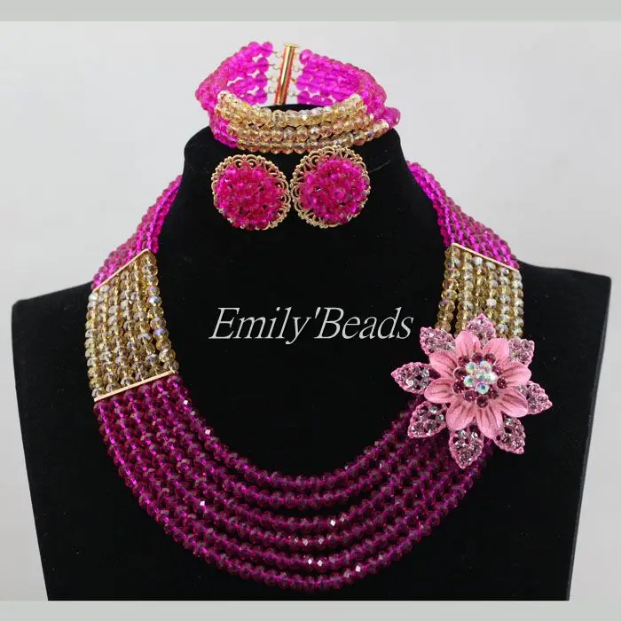 Комплект ювелирных изделий ожерелья с розовыми кристаллами фуксия 2016 г. Новый