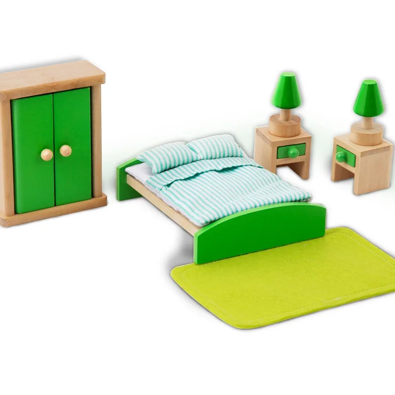 Bedroom Счастливый кукольный домик, набор деревянных игрушек, семейные куклы, маленькие фигурки, одеты персонажи, дети, играющие куклы, подарок для детей, ролевые игрушки - Цвет: Bedroom