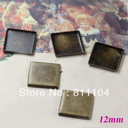 

12mm Antique Bronze Plated Copper Blank Square Pendant Trays Base Bezel DIY Cameo CABs Jewelry Findings Settings Wholesale
