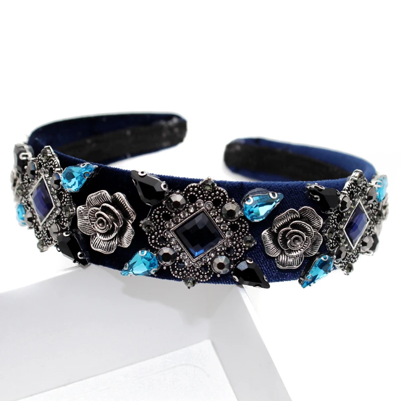 Винтажные роскошные аксессуары для волос темно синяя повязка на голову с