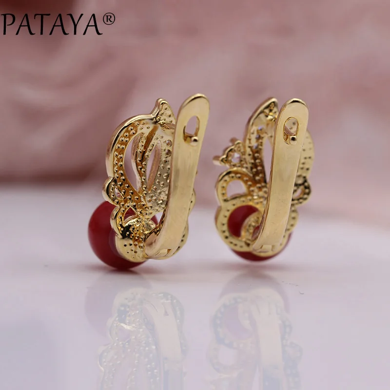 PATAYA новые серьги цвета шампанского, золотой, белый, коралловый, Красный искусственный жемчуг, натуральный циркон, Женские Ювелирные изделия, эксклюзивные серьги для девочек с пламенем