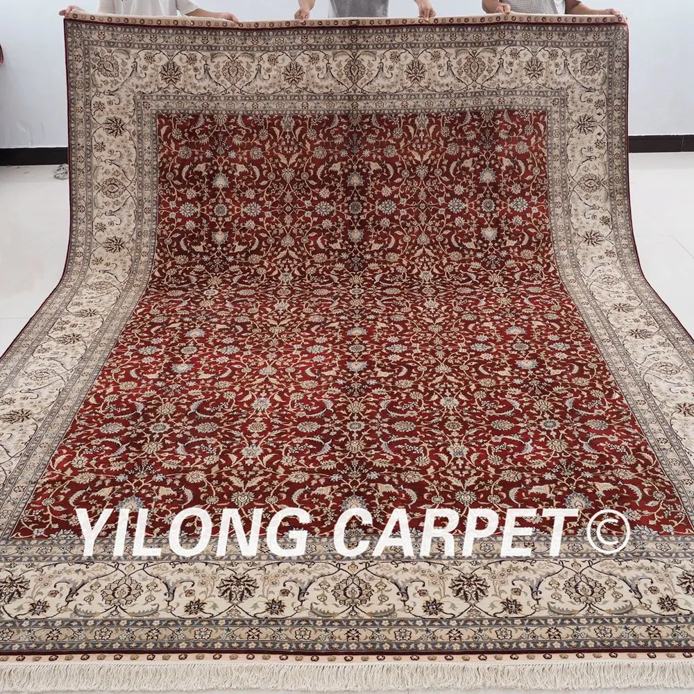 YILONG 9'x12' красный ручной УЗЕЛКОВЫЙ дворцовый ковер традиционный шелковый
