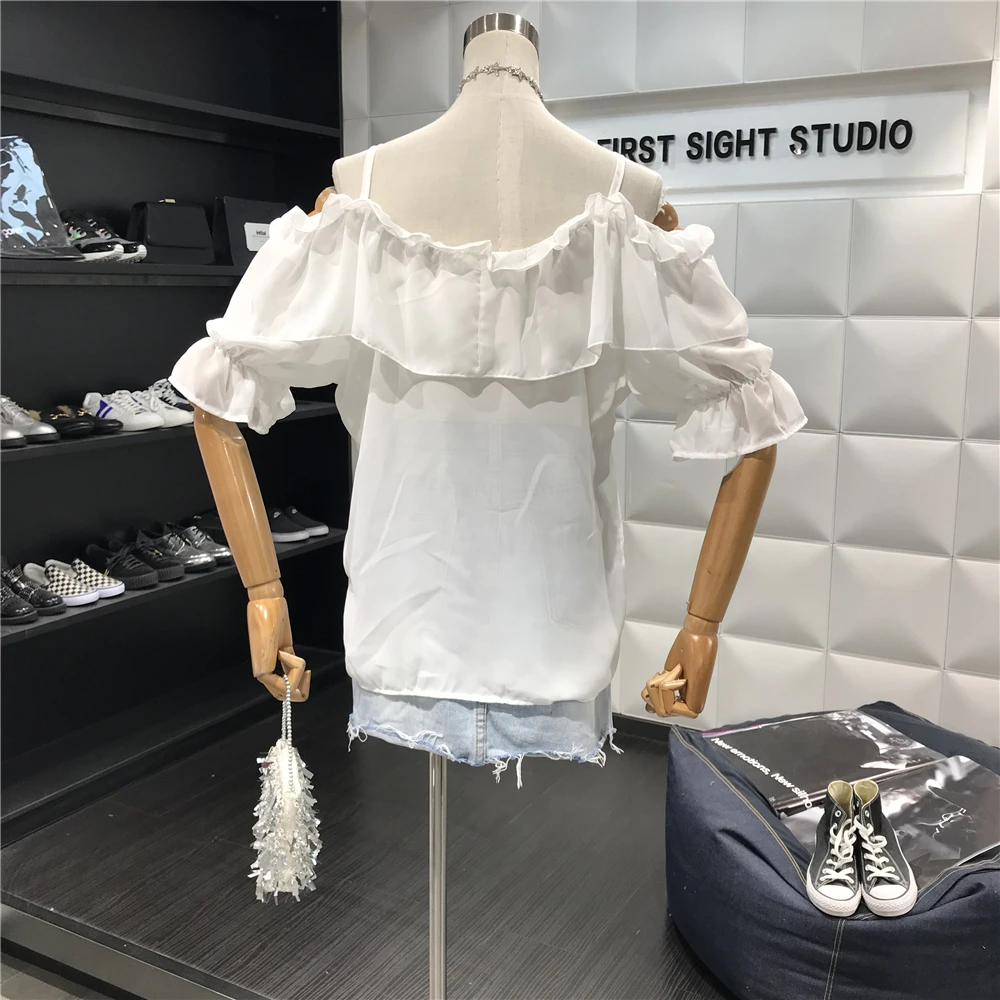 Женская шифоновая блузка ALPHALMODA с оборками и открытыми плечами рукавом до локтя