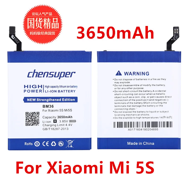 100% Оригинальная батарея chensuper 3650mAh BM36 для Xiaomi 5S Mi5S|Аккумуляторы мобильных