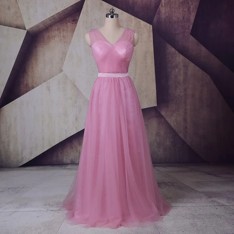 Лиловый Тюль Длинные Платья для подружек невесты 2018 Лори Vestido longo madrinha v-образный