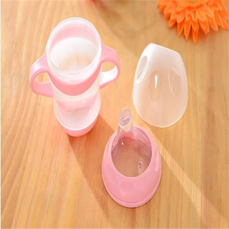 

160ml Blue/Pink Baby Soft Bottle Neck Cups Children Learn Drinking Safe Bottle Kid Water Bottle with Handle Training Cup