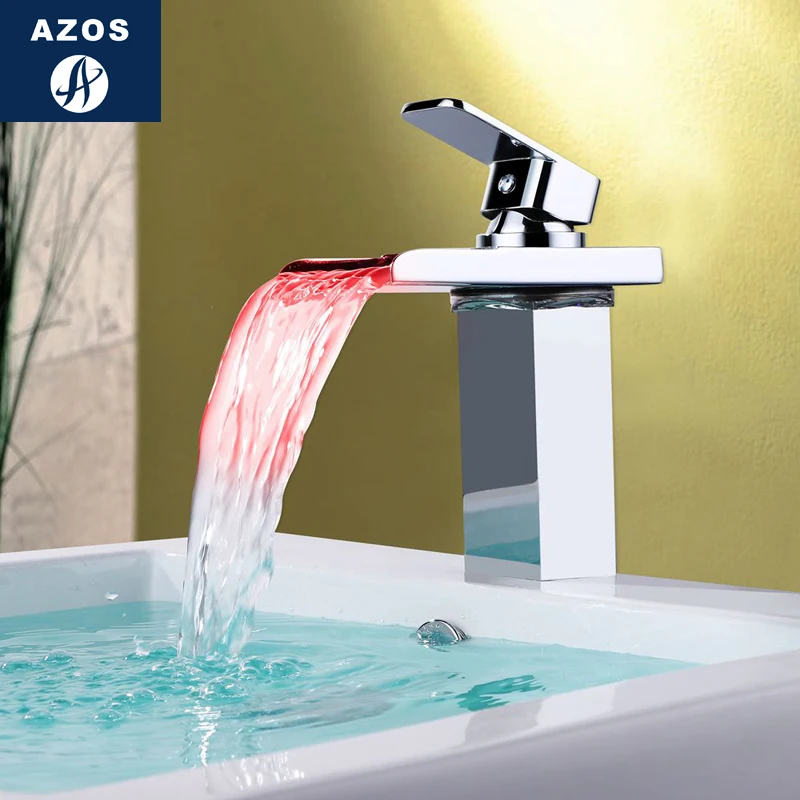 Azos Водопад LED кран обесцвечивание умывальник латунь хром переключатель холодной