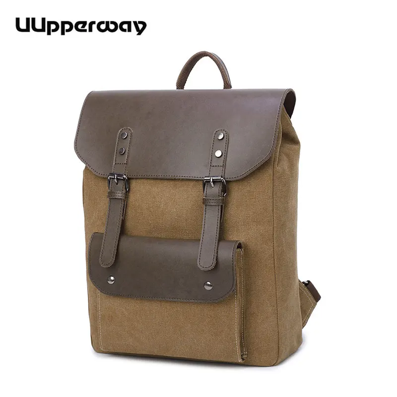 Classic Canvas Backpack Men Women Student Large Backpack Mochila Front Pocket Leather Belt Casual Laptop Travel School Bags 2019