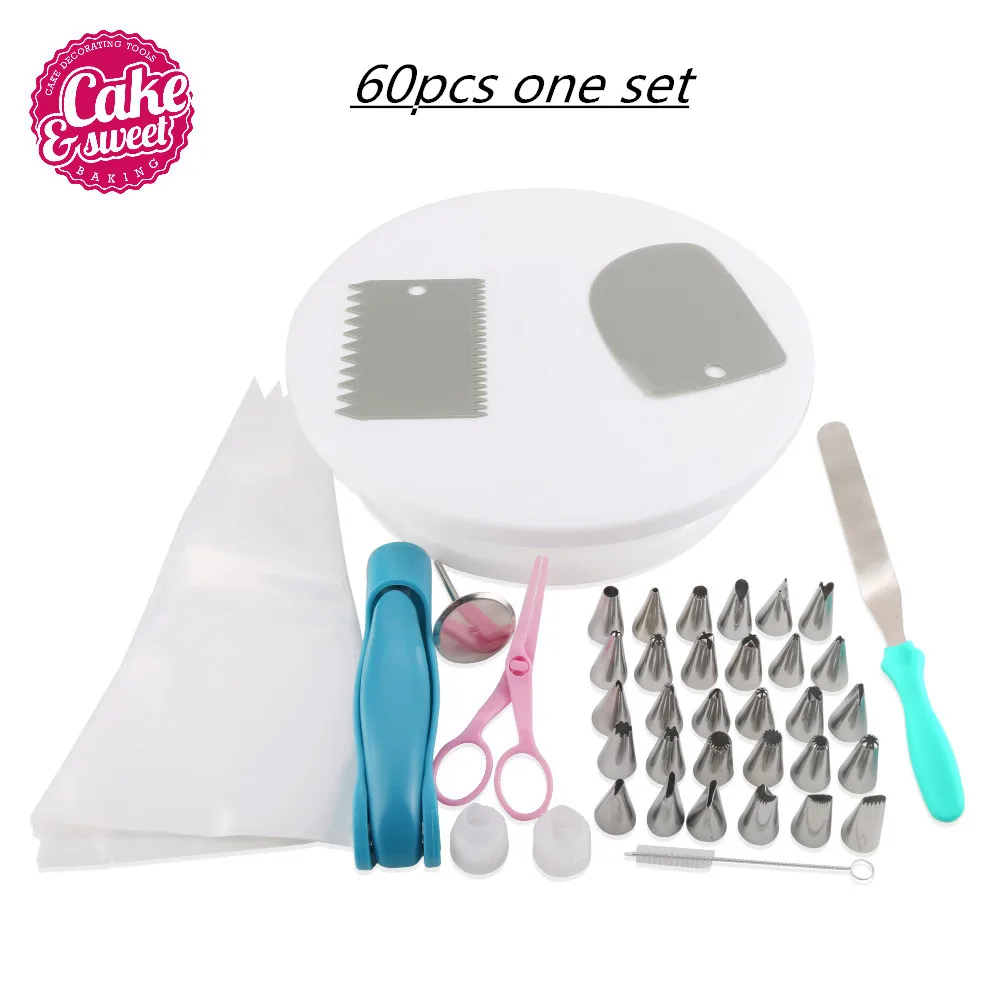 

New 60Pcs Turntable Cake Stand Cake Decorating Tools Set Rotating Cake Stand Revolving Baking Tool Kitchen DisplayStand DIY Cake