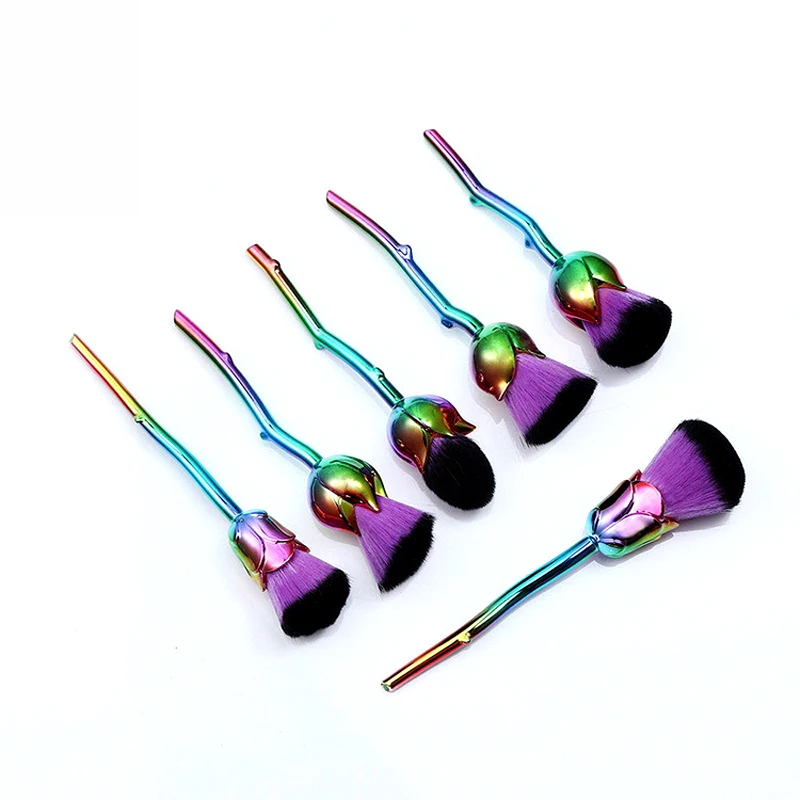 Professional 6pcs Rose Flower Makeup Brush Sets Pink Purple Easy to Foundation Powder Brushes Lots Cosmetic Tools | Красота и