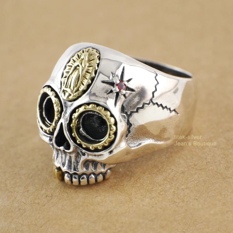 S92 цельное кольцо из стерлингового серебра SIL CZ Sugar Skull DAY OF THE DEAD Virgin Mary для мужчин